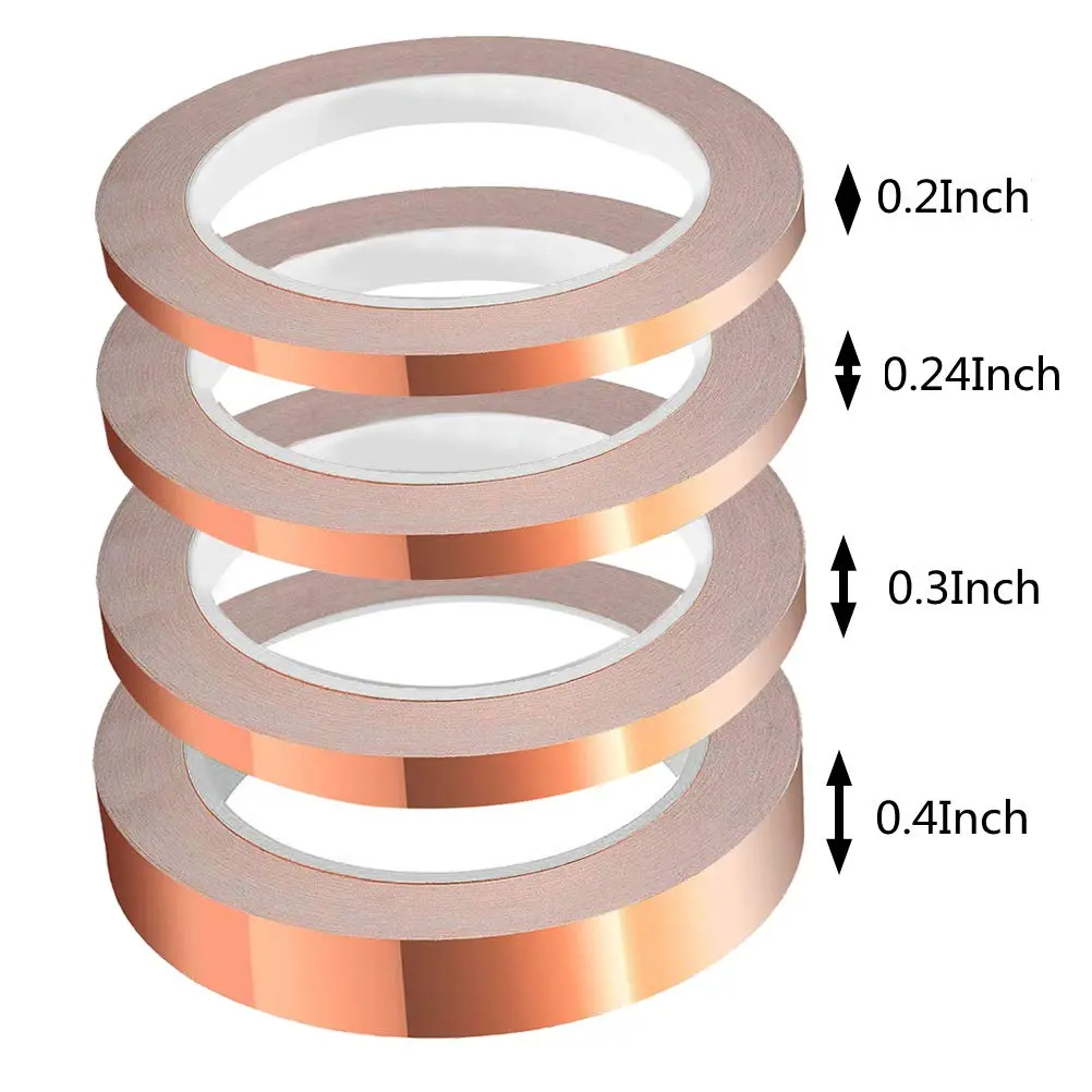 [4 Rolls of Conductive Copper Tape] 4 Rolls of 5/6/8/10mm*20m Copper Foil Tape with Conductive Adhesive for Guitar,EMI Shielding,Crafts,and Electrical Repairs,Hand Tools Kits,Springtok