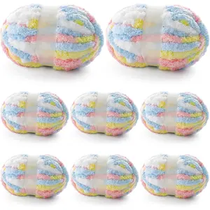 8 count Chunky Yarn for Hand Knitting - Chunky Chenille Yarn for Crocheting - Fluffy Yarn for Crochet -  Yarn for Hand Knitting 227 yds 61.6 oz of Super Bulky Yarn (-White-Yellow-Blue)