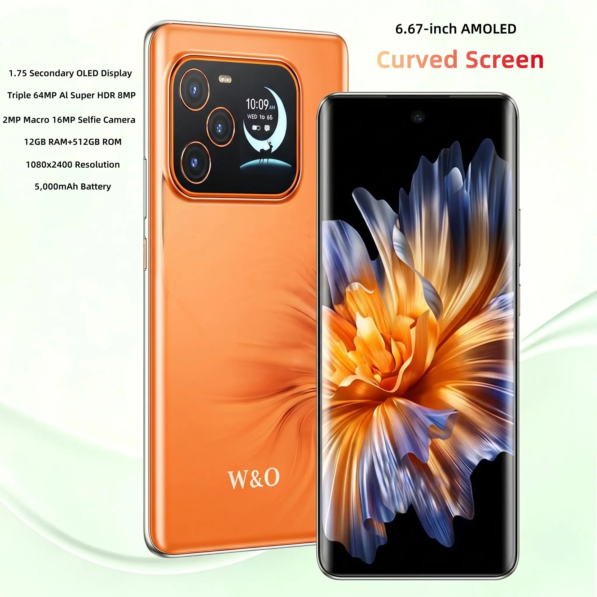 W&O 【Mother's Day】Cell Phone 512GB G99 Unlocked Android Large Display High-end Smartphone with Curved Display Dual Screens 64MP+16MP Camera 2M+8M Cellphone Cellphone