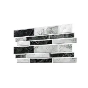 Black White Marble Peel and Stick Tile Stickers - Waterproof Removable Subway Tile Decals, Self-Adhesive Wall Tiles for Kitchen Backsplash Bathroom Home Renovation, Renters Friendly