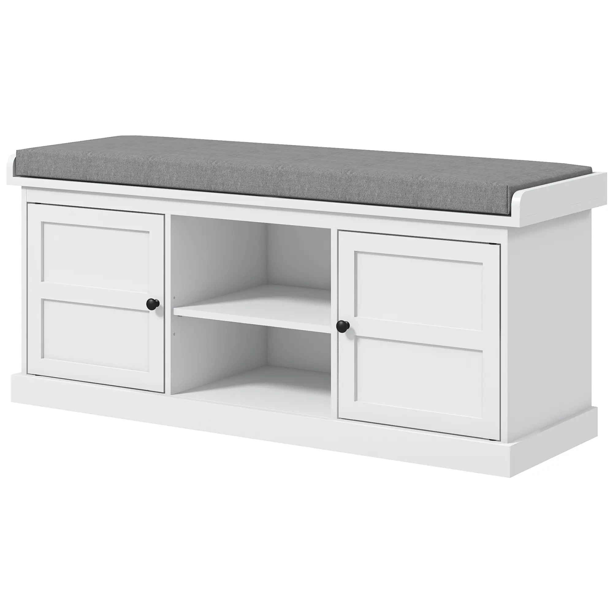 Cloth-Covered Foam Padded Seat Storage Bench - Multi-Functional Dual-Use Entryway Hallway Furniture with 2 Cabinets, Adjustable Shelf, Fabric-Based Multi-Functional Adjustable Storage Bench Element
