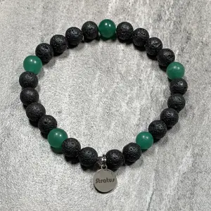 Men's Large Lava with Aventurine Accent Beads Diffuser Stretch Beaded Bracelet