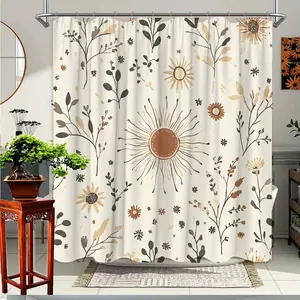 1pc Vibrant Sunflower Floral Shower Curtain, Unique Bathroom Decor, Stylish Polyester Fabric for Bathtub Privacy, Includes 12 Hooks, 70.8x70.8 Inches