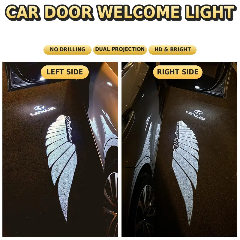 Car Door Carpet Projector Light [Original Logo + Feather Wing Welcome], Left/Right Pair