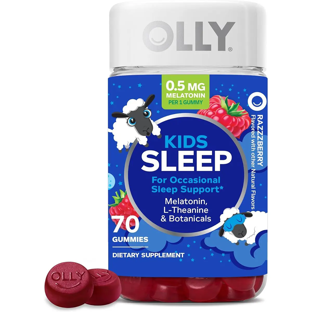 Kids Sleep Gummies, 0.5mg Melatonin, L Theanine, Chamomile, and Lemon Balm, Raspberry - 70 Count