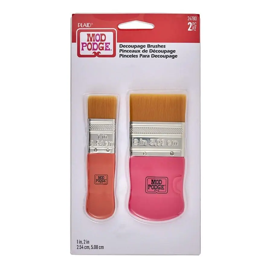 Mod Podge® Synthetic Decoupage Brushes, 2pc Set (1in, 2in) - Easy to Clean, Fewer Brushstrokes, Holds Decoupage Glue, 2 Sizes - 24780