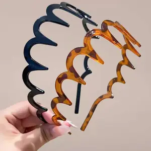 2 Pack Wave Toothed Headbands for Women Non Slip Tortoiseshell Leopard Print Hair Bands with Teeth for Face Wash Makeup Daily Hair Accessories