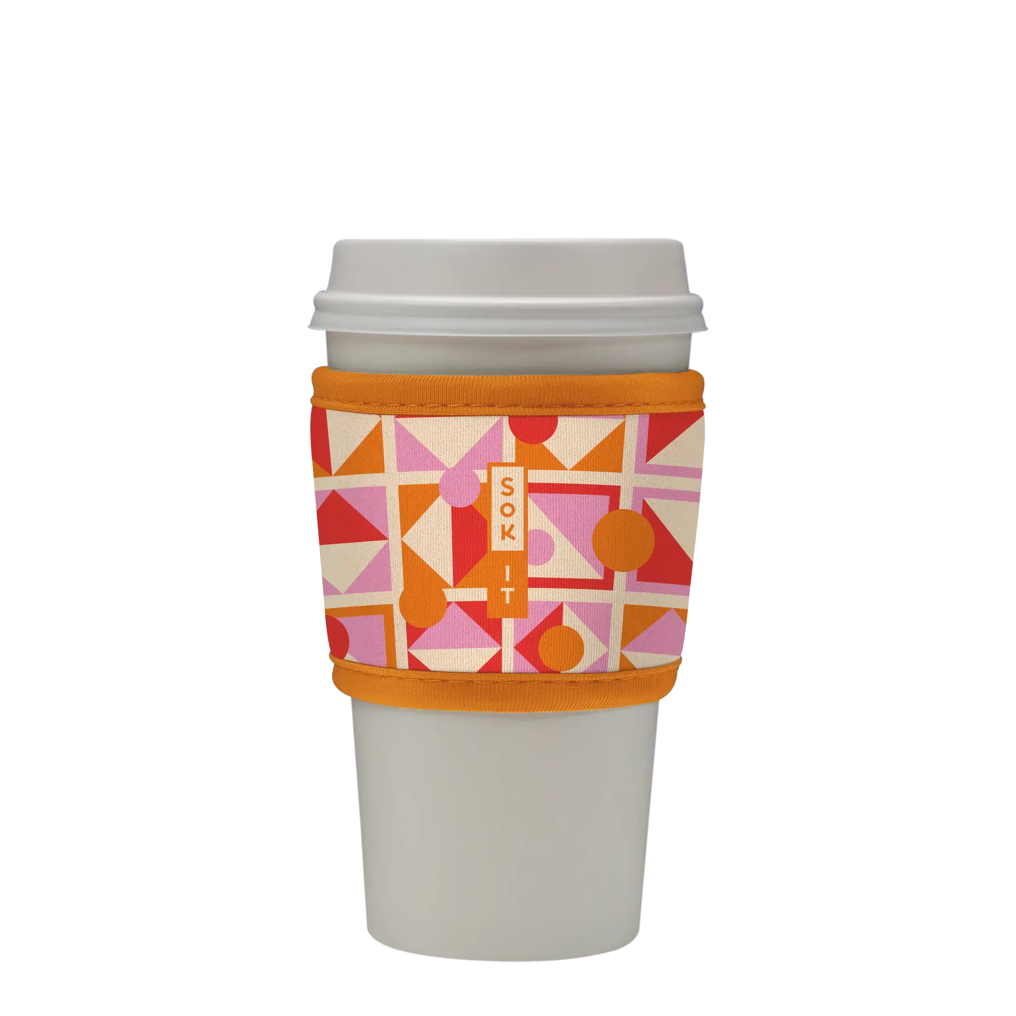 Sok-It HotSok Reusable Hot Coffee Sleeve, Orange/Pink, Take Shape