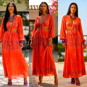 2pc Front Tie Skirt Set ORANGE One Size Fit NO RETURN/NO EXCHANGES