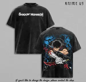 Shadow Monarch Sung Jin Woo Shirt Vintage Washed | Solo Leveling Anime Graphic Tee | Dark Aesthetic Oversized Streetwear Shirt for Fans