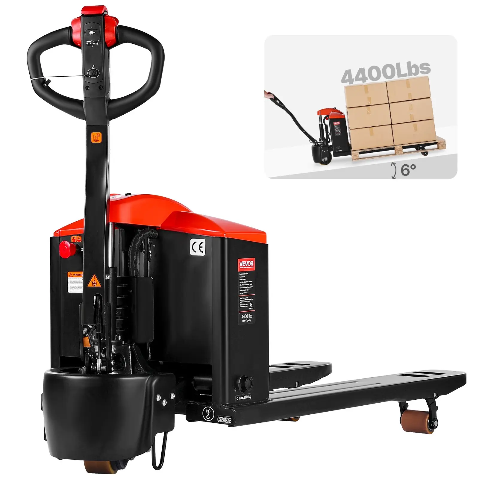 VEVOR 48V Carbon Steel Electric Pallet Jack, 4400 lbs Load Capacity, Lithium Battery Powered Truck with 48inLx27inW Forks, Ergonomic Handle Grip for Material Handling in Warehouse, Manufacturing