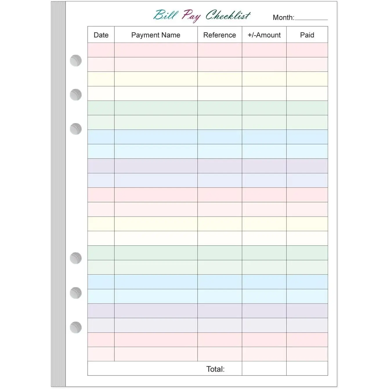 Payment Checklist Refills 50 Sheets/100 Pages Colorful Monthly Budget Forms for A5 Binder 6 Hole Punched 100 gsm White Paper 5.8" x 8.3"