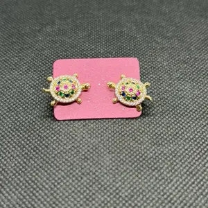 Colorful Turtle Stud Earrings for Women - Gold Plated with Multicolor Rhinestones - Perfect for Everyday Wear