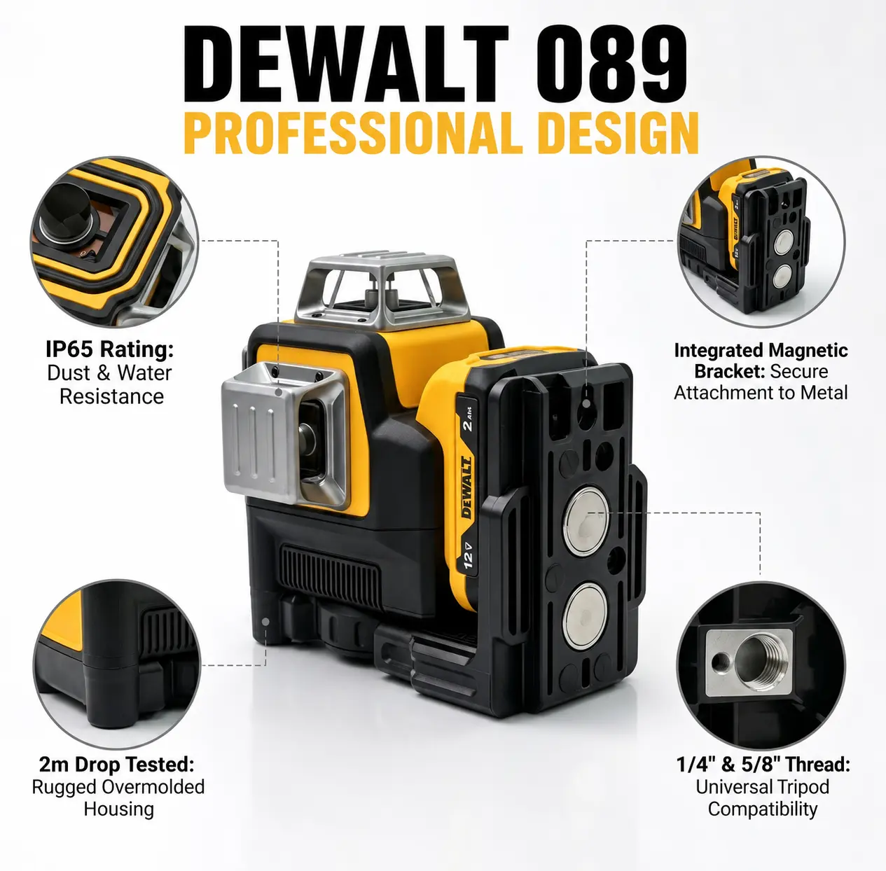DEWALT DW089LG 12V Lithium 12-Line 3×360° Self-Leveling Green Laser Level, Indoor Outdoor Horizontal Vertical Layout Tool for Renovation, Civil Engineering & Flooring Work