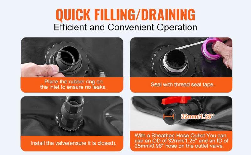 VEVOR Water Storage Bladder, TikTokShopBlackFriday, Max. 1000L/264 Gallon RV Water Tank, 1000D PVC Collapsible Water Storage Containers, Large Capacity Soft Water Bag, Portable Water Bladder, Fire Prevention, Camping, Emergency