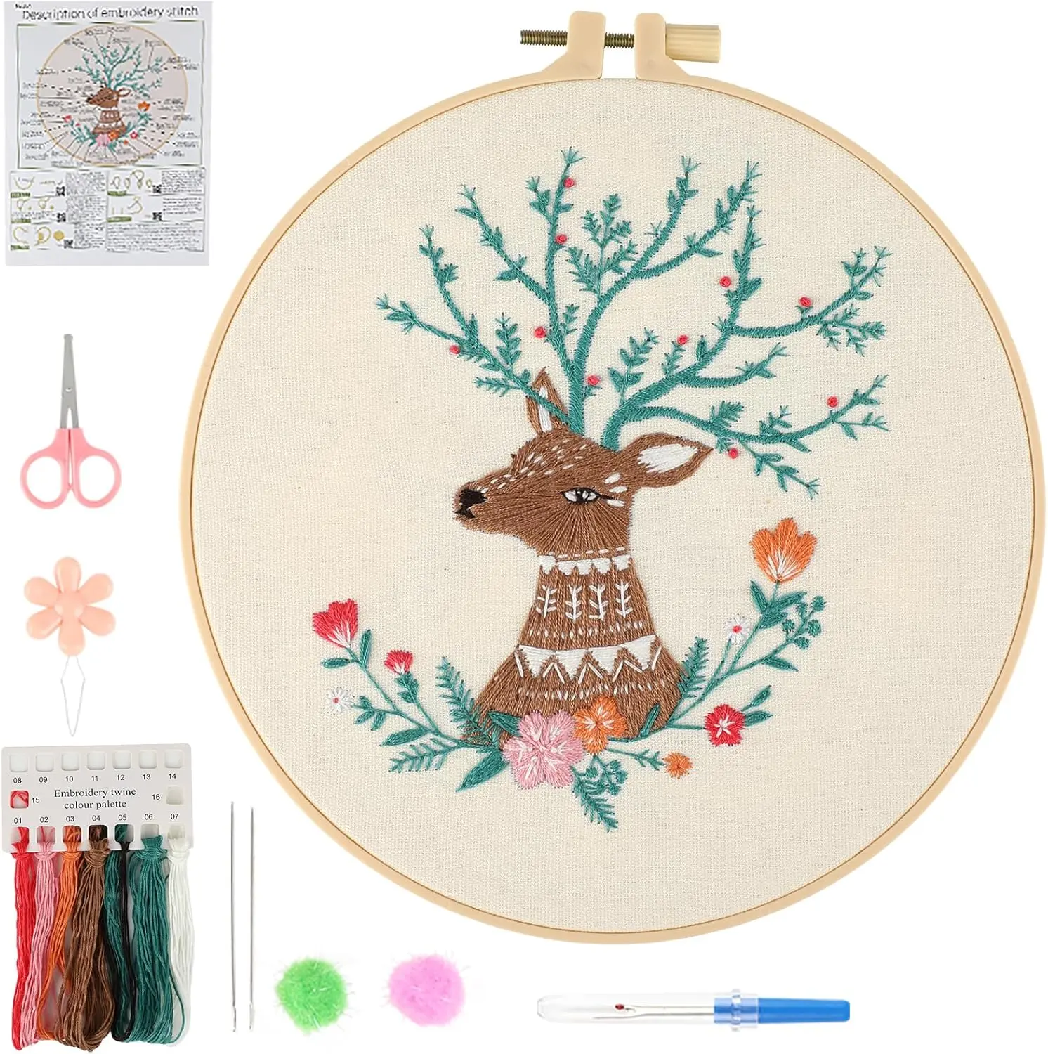 Embroidery Starter Kit for Beginners Adults: DIY   Stitch Kit for Craft Lover Learn Hand Stitch, Includes Stamped ,Hoop, Easy to Follow Instruction and Video
