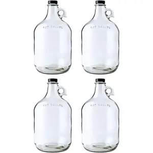 4-Pack 1 Gallon Glass Jug Set (128 oz) w/ Polyseal Caps |   Multipurpose 1 Gallon Jug, & Detergent Dispenser for Laundry, Glass Jar for Liquids, Water & Juice
