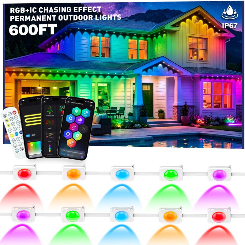 Permanent Outdoor Lights RGB IC Waterproof with Smart App Control Remote,DIY Scene Modes,Music Sync hronization,Eaves Lights for Garden Decor,Deck,Christmas homemakeover