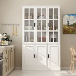 FUFU&GAGA 47.2"W Tall Storage Cabinet Kitchen Pantry Dining Cabinet Glass Doors Display Cabinet Bookcase Home Office