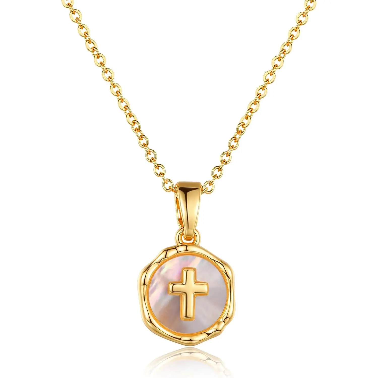 Baby Tiny Mother-of-Pearl Cross Necklace, Small Religious Christian Jewelry, All Ages Gift for Baptism First Communion