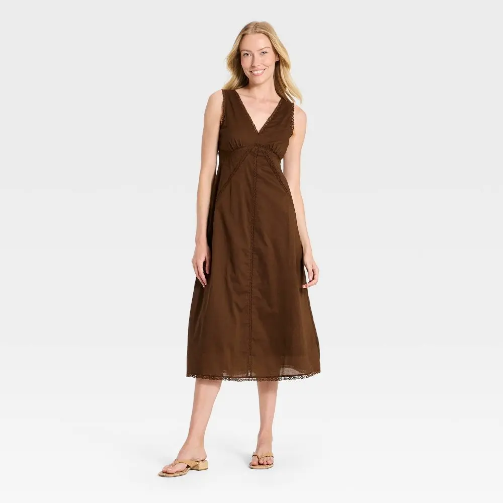 Women's Lace Trim Midi Slip Dress - Universal Thread Brown XL