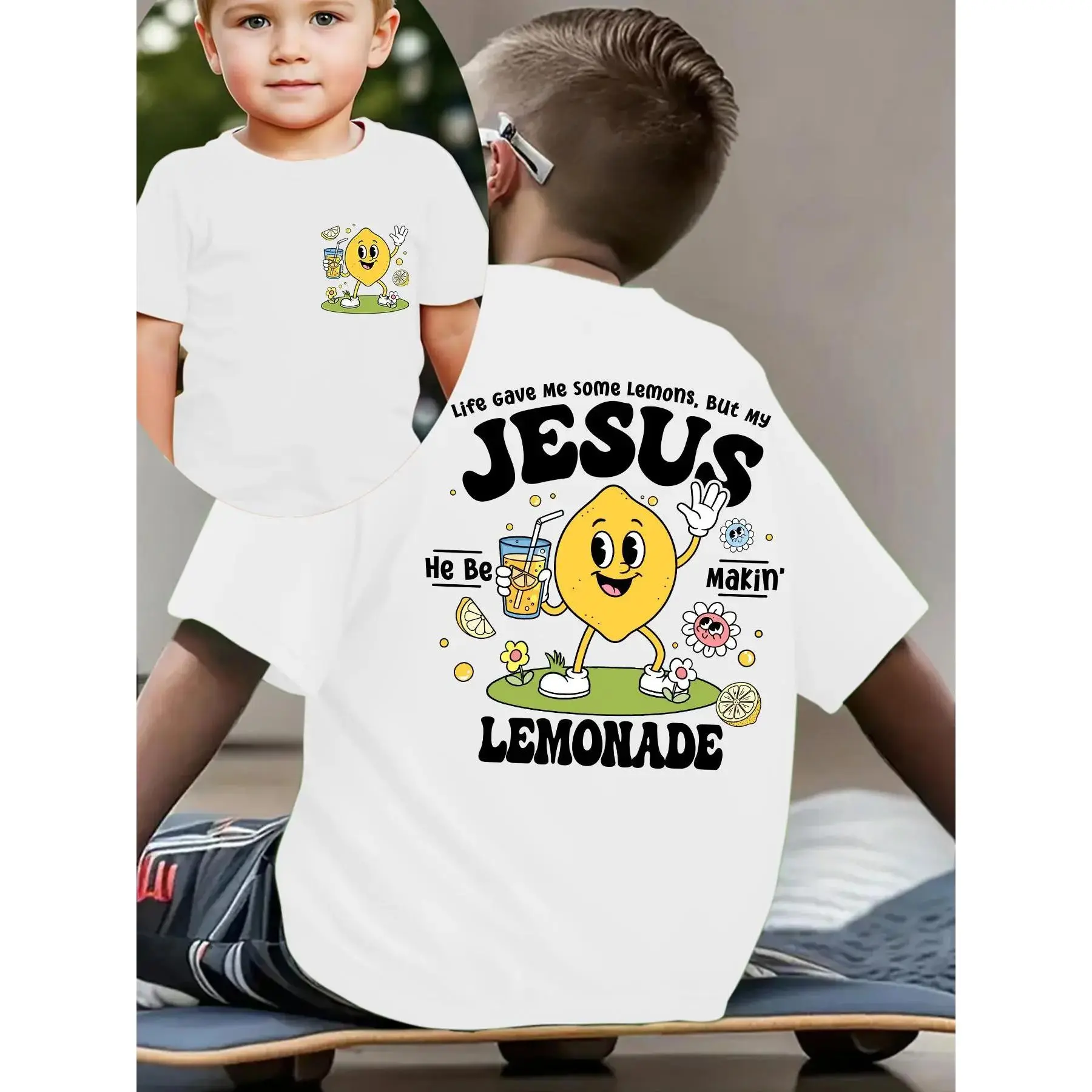 Kids Christian Fitted Front & Back Graphic T-Shirt - 'Jesus Made Lemonade' Tee for 2-3y, 11-12 Years, Thanksgiving Letters