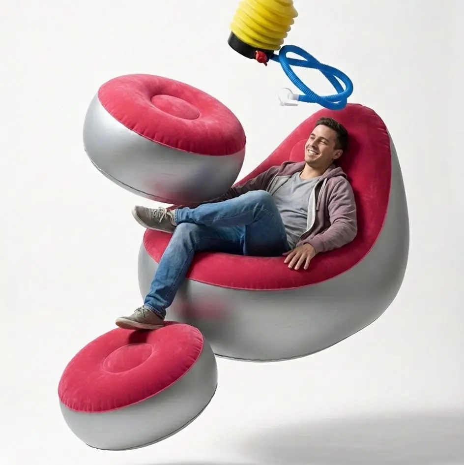 Inflatable Lounger Chair with Footrest and Light - Comfortable and Portable for Relaxation