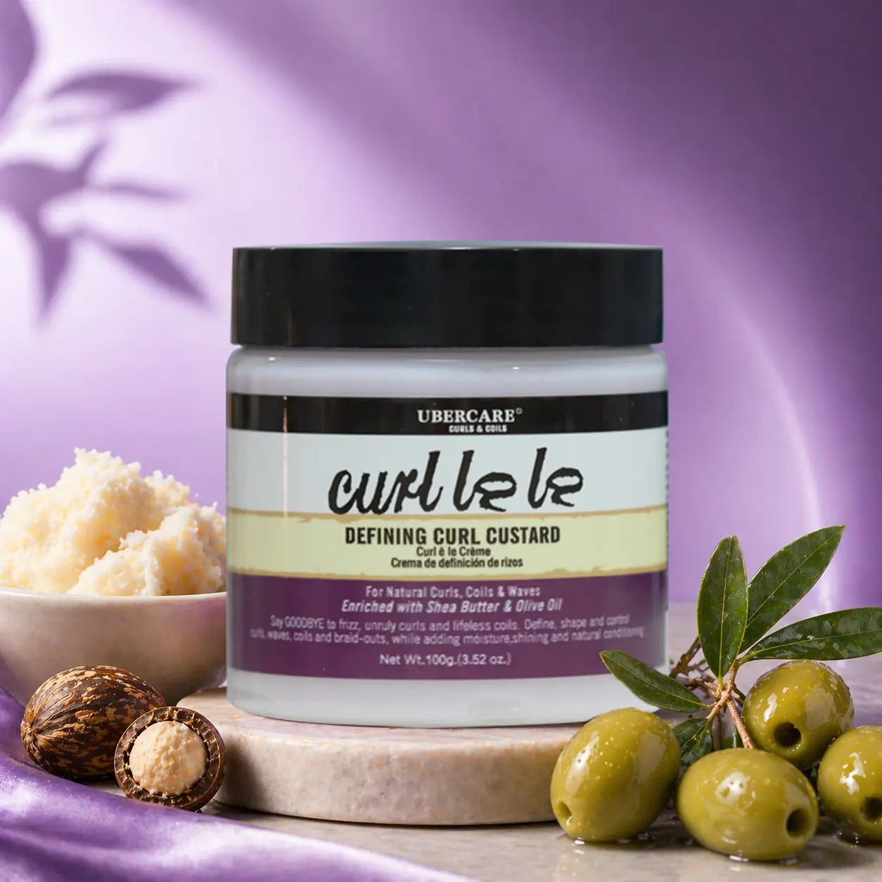 100g/3.5oz, Defining Curl Custard, Curl Enhancing Formula, for Curly, Textured Hair, Curls And Waves, Soft Hold Styling Cream, Frizz Control & Shine, Lightweight Curl Cream, Moisturizing Curl Cream for Coily Wavy Hair, Travel Size, Curly Hair Products