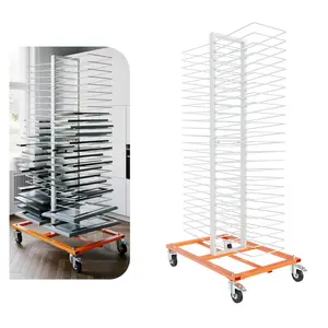 KQQIO Paint Drying Rack 50-Shelf Rolling Cart for Cabinet Doors Paint Shop Heavy Duty 25lbs Per Shelf Movable Space Saving Workshop Organizer White