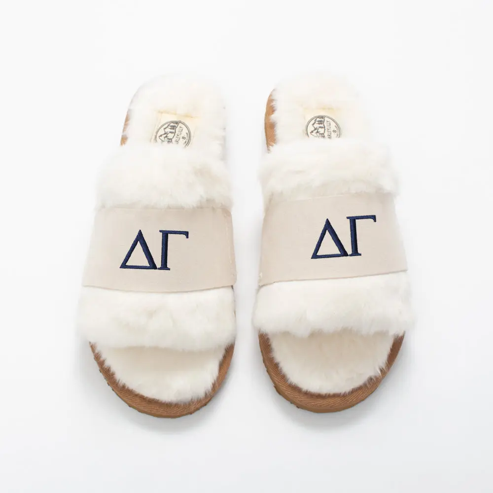 Delta Gamma Fuzzy Slippers | Ivory