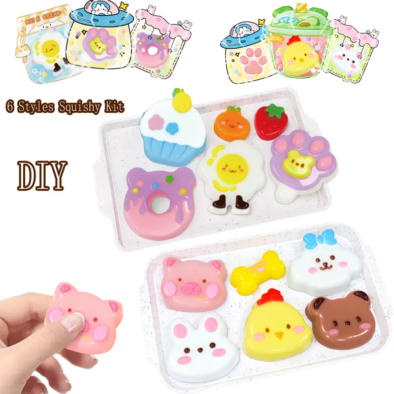 Eco-friendly and odorless Squishy Kit -5OZ Silicone Squishy Kit with Guide Bubble Free and Faster Fully Cures - FuFu Squishy Kit wit Mold, Flocking Powder - Stress Relief Entertainment