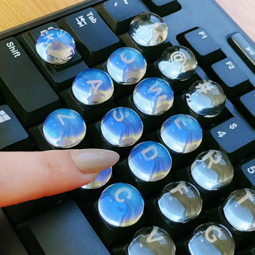 NadyType Ultra-Clear Typing Stickers for Long Nails - Nano-Glue Adhesive Keyboard Stickers- Fully Transparent and new iridescent options bubble stickers Compatible with Desktop,Laptop Keyboards,Essential for Typing and Gaming