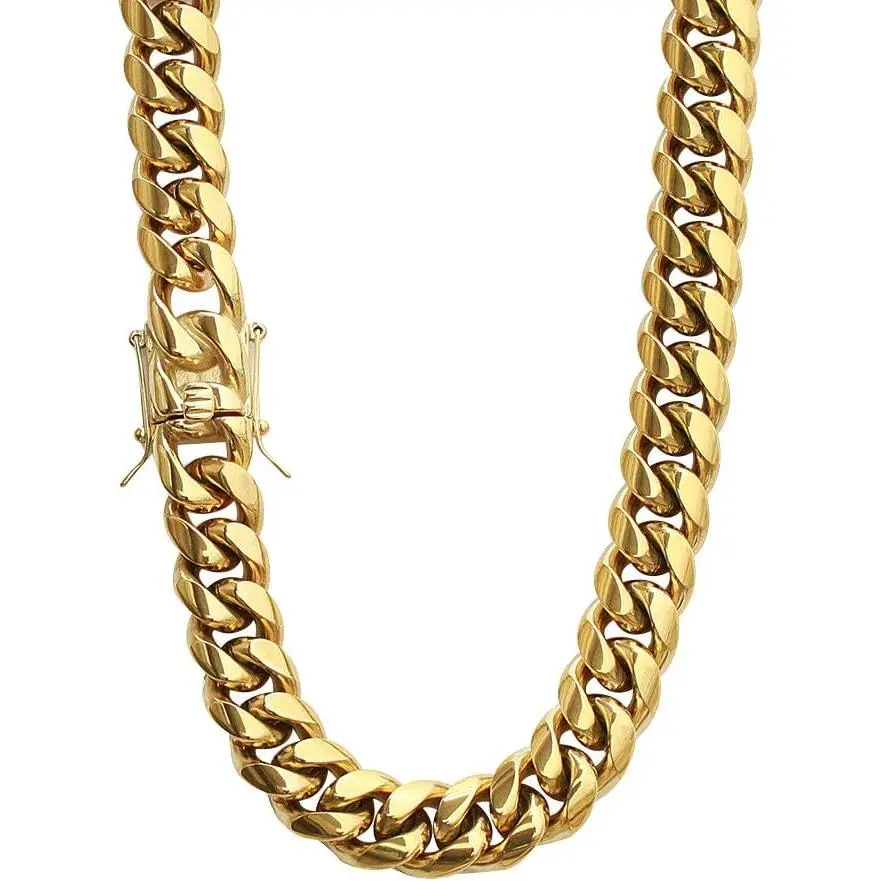 Men's 18 Karat Gold Plated Heavy Miami Cuban Link Chain Choker, 8mm-16mm Thick Stainless Steel Gold Statement Chain, Hip Hop Style Cuban Links Necklace or Bracelet Costume Jewelry Gift, Cuban Links Necklaces