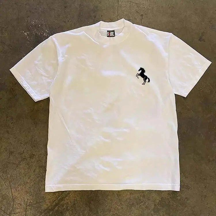 Korean Minimalist Sporty Pony Graphic T-Shirt | Retro Streetwear Oversized Tee | 100% Cotton Unisex Short Sleeve Top | Trendy Casual Fashion Shirt for Men & Women | SKU pokjnhgbvu
