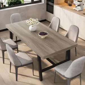 Industrial Dining Table for 6-8 People, 70.87" Large Wooden Kitchen Table with Sturdy Metal Frame, Long Rectangular Dining Table Seats 6 for Dinner, Dining Room, Kitchen