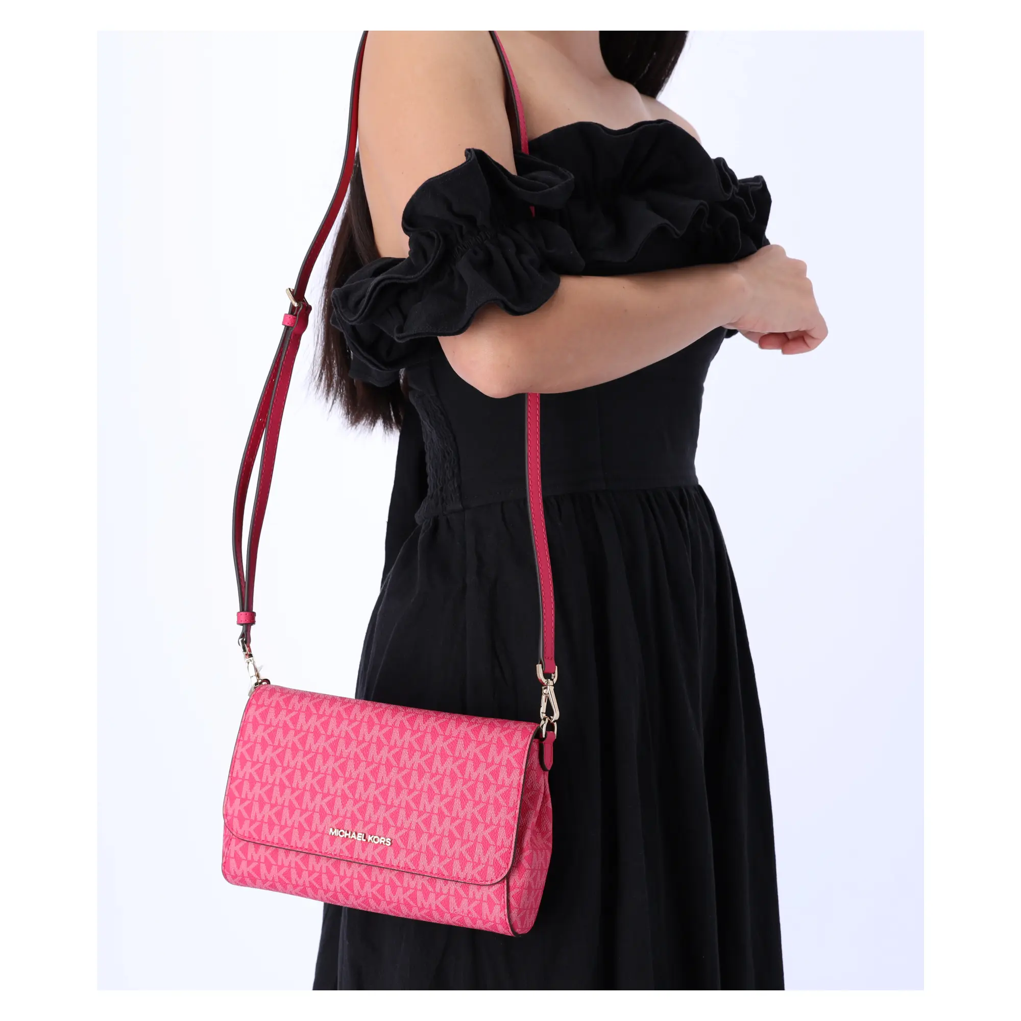 Pre-owned MICHAEL KORS PVC Crossbody Bags Jet Set Medium Convertible Pouchette Crossbody Electric Pink MK