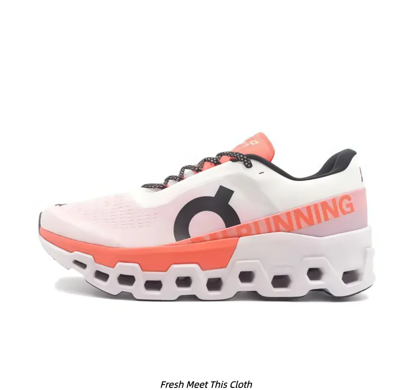 Pink Orange Wave Cushioned Sneakers Breathable Knit Upper Non Slip Daily Jogging Shoes For Men Women