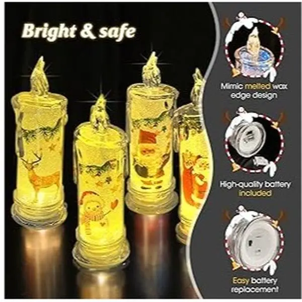 Christmas Flameless White Candles with Santa Claus, Snowman, Battery Operated Christmas Themed LED Pillar Candles for Festival Christmas Decorations