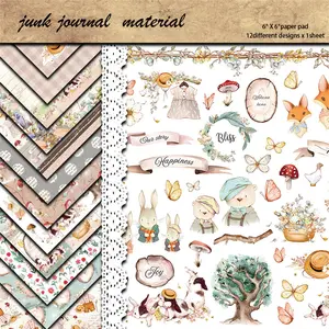 12 Vintage Forest Friends Art Journal Background Papers, DIY Scrapbooking Supplies, Album Decorations, Perfect Gift for Friends