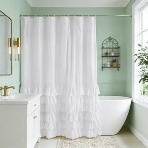 Rustic Country Cottage Lace Shower Curtain, Vintage Fashion Style, Includes 12 Hooks, 72x72 Inches, Perfect for Rustic Bathroom Decor