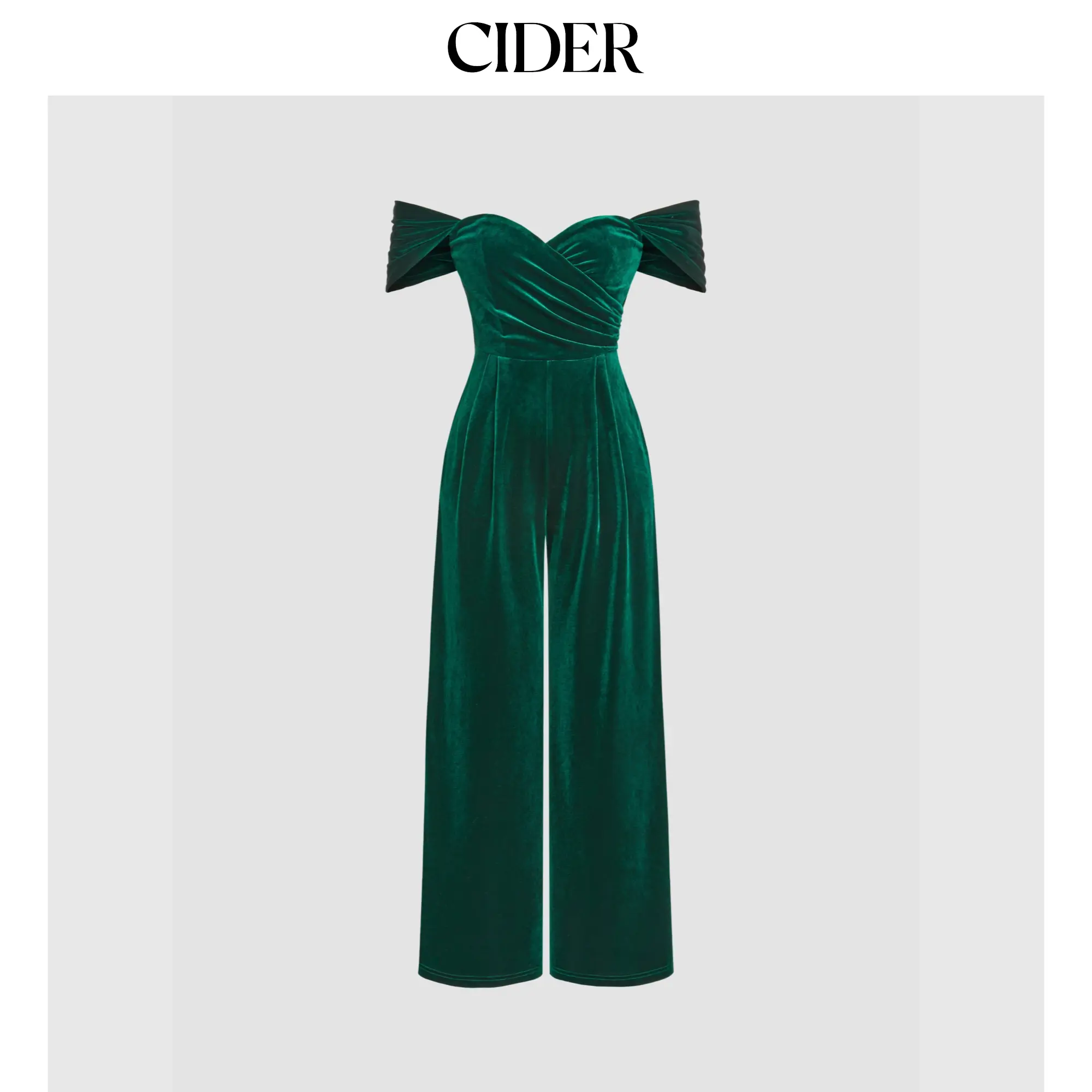 Cider [4 colors, size 0-26] Velvet Off-shoulder Solid Ruched Jumpsuit