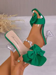 Women's Bowknot Transparent Heel Open-Toe Sandals, Fashionable Party Style, Elegant Comfortable Summer Shoes, Luxurious Women's Footwear