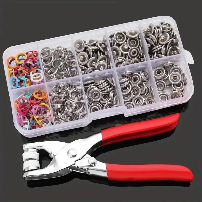 100 Sets Metal Snap Buttons Kit with Manual Pressing Pliers, Durable Stainless Steel, Ideal for Clothing, Shoes, Bags, Hand Sewing