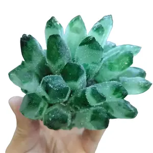 Natural Green Phantom Quartz Crystal Cluster (400-450g) - Home Office Desk Decor, Mineral Collectible Holiday Gift