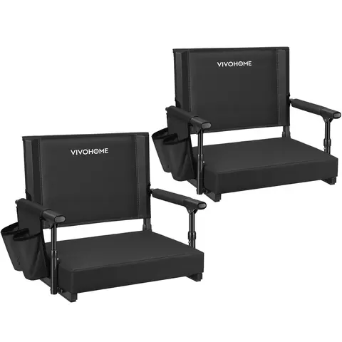 VIVOHOME Stadium Seats with Back Support and Cushion, Portable Bleacher Chairs with Cup Holder and Shoulder Strap Sturdy Outdoor Bench