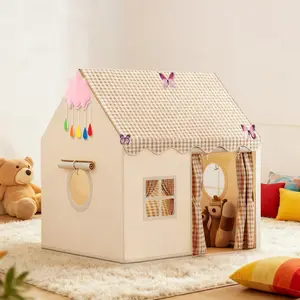 Bed Canopy & Toddler Transition Helper | Fairy Tale Castle Play Tent House Playhouse | Portable Play Area | 3 Colors (Khaki/Pink/Yellow) | Iron Frame w/ Bag | Kids' Role-Play Toy | Holiday Decor & Gift | No Lights