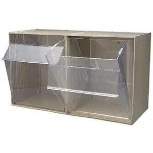 Quantum Storage Systems 2 Compartment Ivory Small Parts Tip Out Stacking Bin Organizer 23-5/8" Wide x 13-7/8" High x 11-7/8" Deep, Polystyrene Frame, 11-1/16" Bin Width x 13-5/8" Bin Height x 8-7/8" Bin Depth QTB 302 IVORY