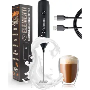 Milk Frother Wand Rechargeable Drink Mixer - Powerful USB-C Rechargeable Frother Handheld & Coffee Mixer Wand - Hand Held Milk Foamer to Make Perfect Cappuccinos, Lattes & Drink Mixes (Black)