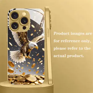 Golden Eagle Pattern Metallic Paint Glass Phone Case for iPhone 16/16 Plus/16 Pro/16 Pro Max/15/15 Plus/15 Pro/15 Pro Max/14/14 Plus/14 Pro/14 Pro Max/13/13 Pro/13 Pro Max/13 Mini/12/12 Pro/12 mini/11/11 Pro Max/X/XS/XR/XS Max - Cute, Lightweight, Fashion