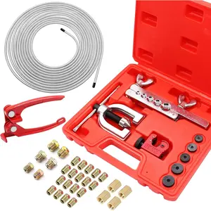 25 ft 3/16inch Zinc Coated Alloy Brake Line Kit Includes 24 Fittings and 4 Unions with Tube Bender and Double & Single Flaring Tool Kit